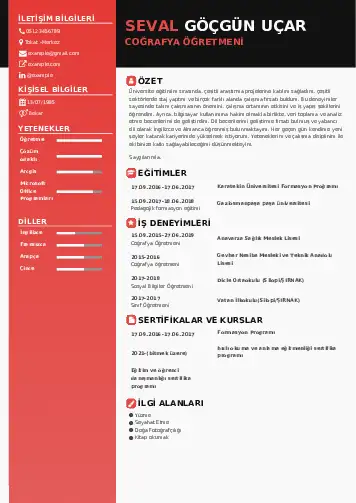 Coğrafya Öğretmeni CV Örnekleri cv indir